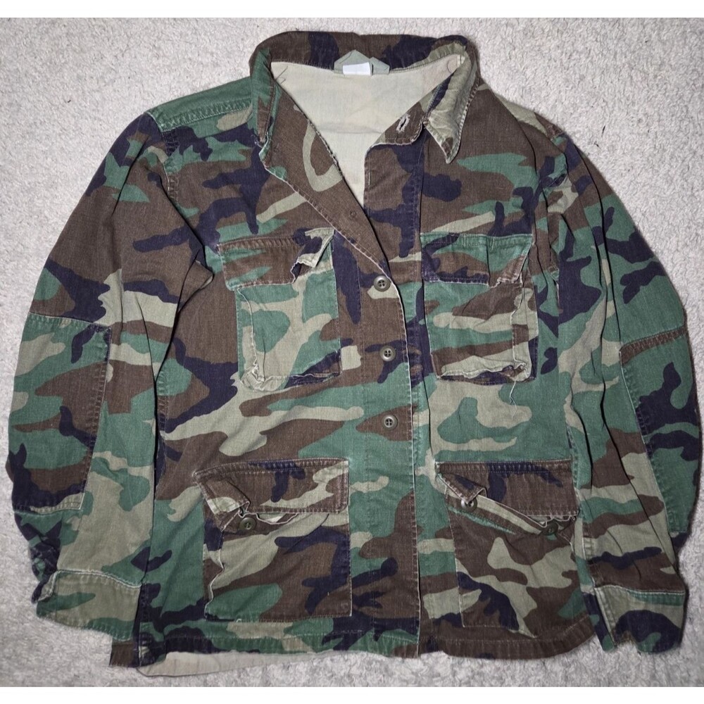 Vintage Military BDU Jacket Woodland Camo Shirt Medium NSN